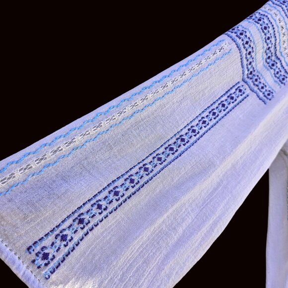 Vintage 60s 70s White Gauze Peasant Blouse Hand Embroidered Greek Balkan M - Picture 7 of 11